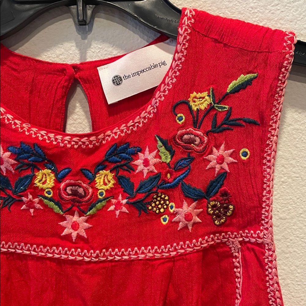 3/$25🛍️ The Impeccable Pig Red Embroidered Sleeveless mini Dress lightweight